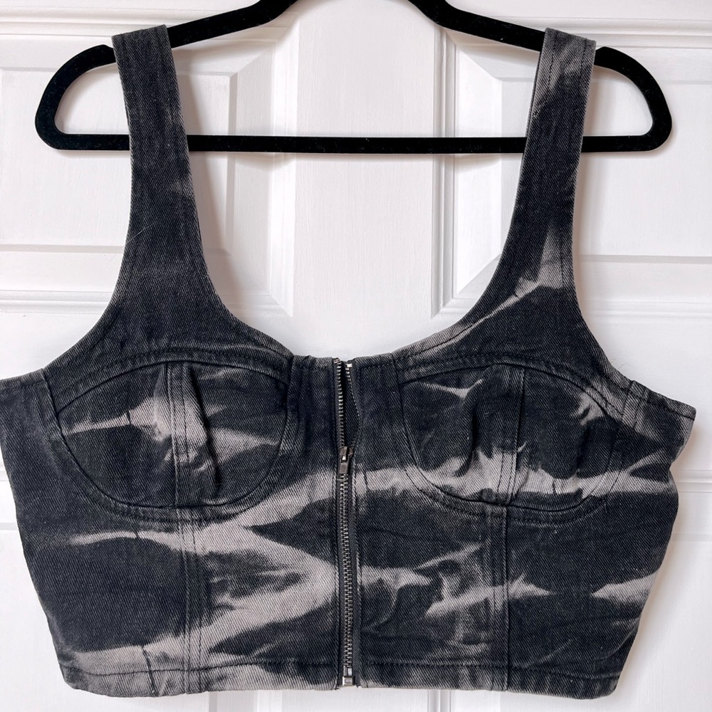 PLT Cropped Denim Zip Top